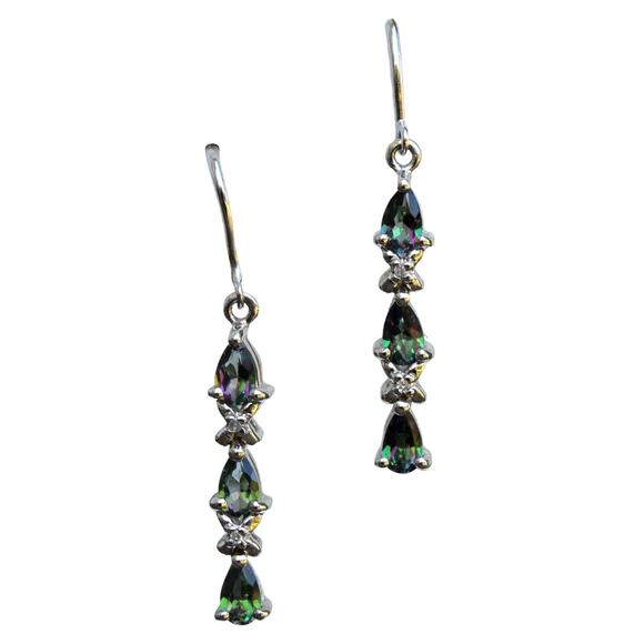 1.51ctw Mystic Topaz Diamond Dangle Earrings 925 Sterling Silver - Picture 1 of 7